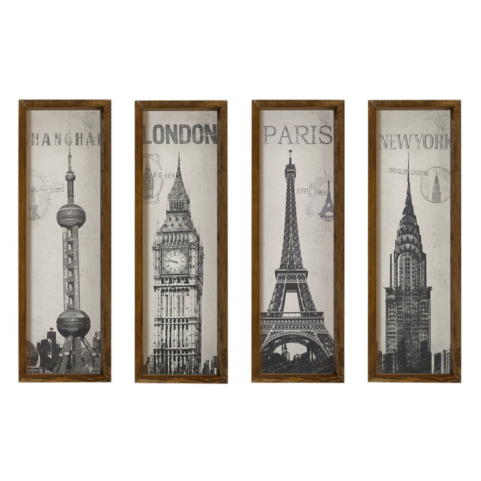 Wallity KZM388 Cuadro Decorativo de 4 Piezas en MDF y Madera de Pino